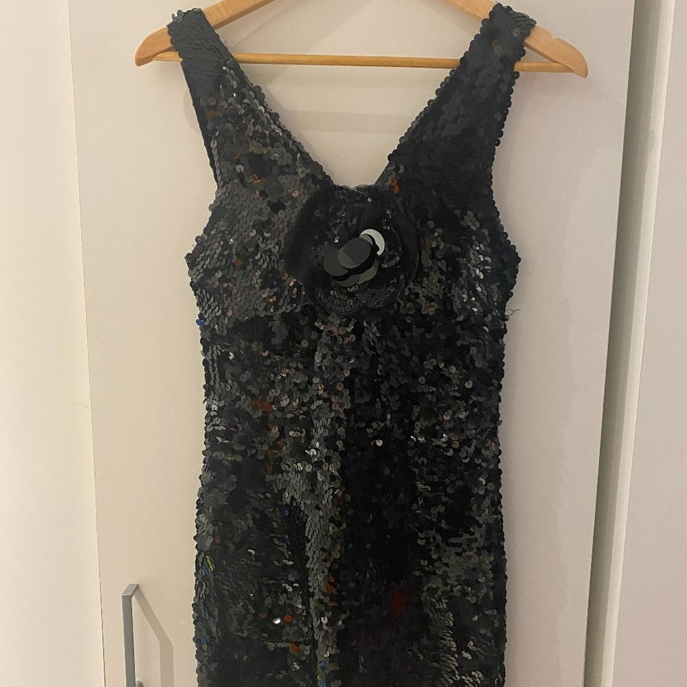 Italian vintage black sequins dress, S